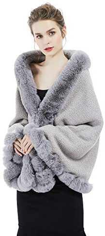 BEAUTELICATE Kunstpelz Schal Stola Bolero DamenBrautschal Brautstoa für Braut Frauen Winter Hochzeit Abendkleid Festlich 20er Jahre (Silber Grau,Einheitsgröße)