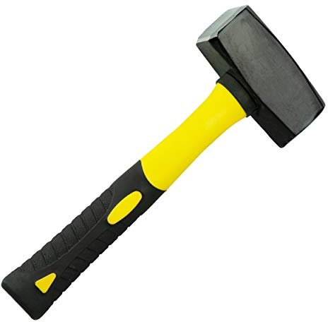 HRB Fäustel 1500g mit Fiberglasstiel, Hochwertiger 1,5kg Hammer mit Stahlkopf - Rutschfester 2 Komponenten Stiel aus Fiberglas Geschliffene Bahnen Abbruchhammer Vorschlaghammer Stemmhammer