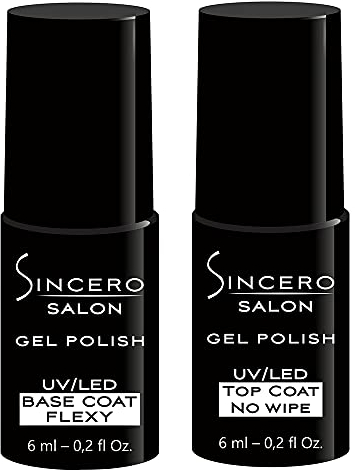 Sincero Salon - Gel Nägel Base Flexy und Top Coat UV No Wipe - Unterlack und Überlack - Nagellack für Maniküre - Schutz vor Kratzern - Nagelhärter - Gellack - Nail Polish
