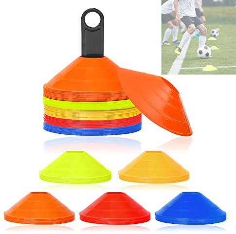ACXIN 50 Stück Markierungshütchen, Hürden Koordinationsleiter, Markierteller Sport Hütchen Set, für Fußball, Cricket, Hockey, Rugby, Tennis Training