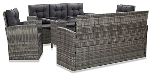Gecheer 5-TLG. Garten Essgruppe Loungemöbel Poly Rattan Sitzgruppe Gartenlounge Gartenmöbel Set bis 8 Personen, Grau