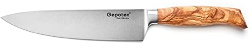 Gepotex ® Coltello da cucina, lama 21 cm, manico in legno d'ulivo, prodotto in Germania