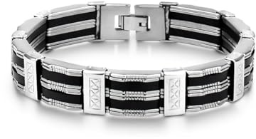 Bracelet à maillons pour Homme, Bracelet Homme Personnalisé Chaîne pour homme en acier inoxydable noir et argenté avec pour de Saint Valentin, Cadeau de fête des pères, Cadeau d'anniversair