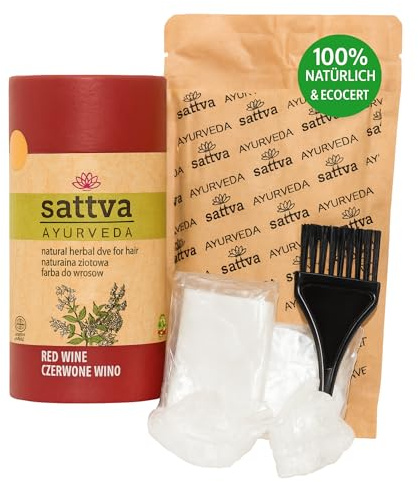 Sattva Ayurveda Natürliche Haarfarbe - Henna Haarfarbe für Allergiker - Bio Pflanzenhaarfarbe für Naturhaarfarbe, Volumen und Glanz - Doppelte Portion- ECOCERT (Red Wine, 150)