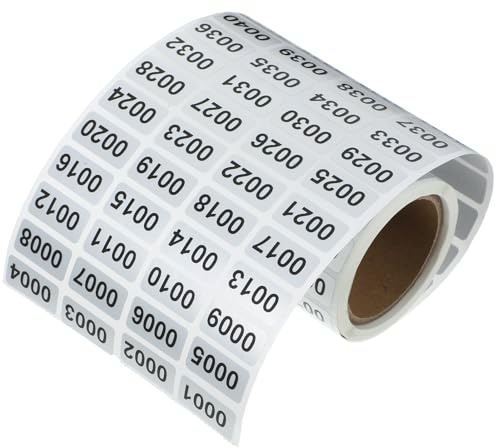 Operitacx 1 Rouleau D'étiquettes Autocollantes Pour Numéro D'inventaire 0001-2000 Autocollants Numérotés Auto-Adhésifs En Vinyle Étiquettes Numérotées Consécutives Pour Fournitures De