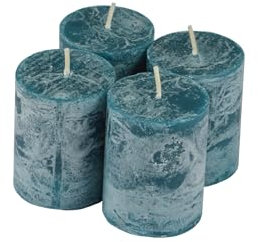 Homéa, Set mit 4 Stumpenkerzen, D4 x H5 cm, rustikal, Farbe Pfauenblau