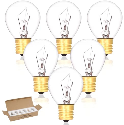 HINUAXBULB 6 Pack Lava Lamp Bulbs 25 Watt 120V S11 Replacement Light Bulb E17 Standard Base for Glitter Lamps