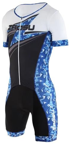 ZAOSU Herren Aerosuit Full Zip Camo - Trisuit Einteiler | Premium Compression Triathlonanzug mit komfortablem Verschlusssystem, Radpolster und hoher Kompression für Lange Distanzen, Größe:XL