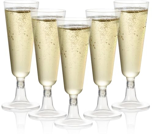MATANA 24 Copas de Champán de Plástico, 150ml - Flautas de Champagne para Bodas, Cumpleaños, Barbacoa y Fiestas - Vasos Resistentes y Reutilizables para Cócteles, Postres