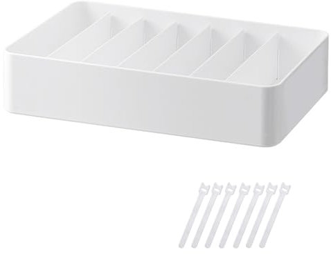 DoocliB Kabel Aufbewahrungsboxen Groß mit 7 verstellbaren Fächern,Weiß Kabel Organizer Box mit 7 Kabelbindern,