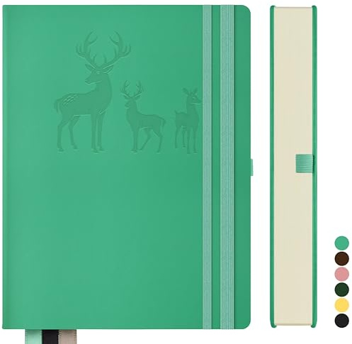 Qefuna Notebook B5 foderato, Bullet Journal B5 blocco note spesse, 300 pagine, copertina rigida in pelle, 100gsm carta foderata per donne uomini ufficio scuola diario, 19 x 25,5 centimetri, blu verde