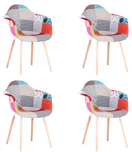 Juego de 4 sillas de comedor escandinavas, tela tapizada, patas de madera de haya maciza, decoración moderna para el hogar (rojo, 4 unidades)
