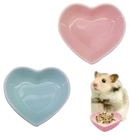 2PCS Hamster Food Bowls, Heart-Shaped Ceramic Small Pet Dish for Hamsters, Hedgehogs, Rabbits, Guinea Pigs, Durable Feeding Bowl Set for Cage Decor