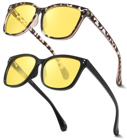 FIMILU 2 Pack Night Driving Vision Glasses for Women, Polarized Reduce Glare and Enhance Visual Abilities for Nighttime 22526
