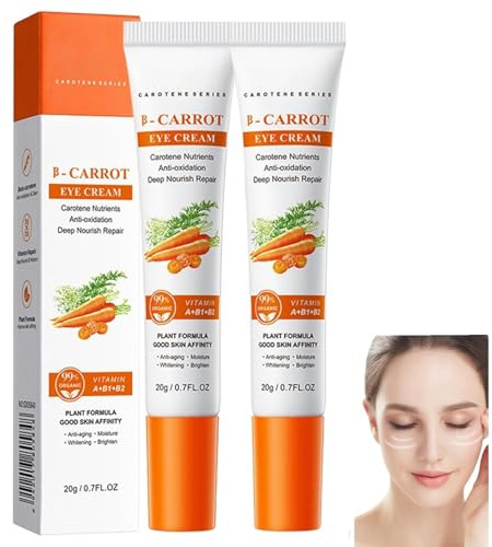 AIPWEYT Store ß-Carrot ögonkräm, 2 stycken, anti-aging med morotssens, vitamin A+B1 B2, mot rynkor, mörka ringar och ögonpåsar, 20 g