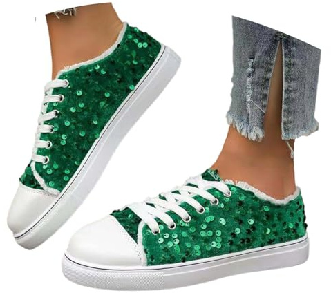 Lediga fashionabla glitter sneakers glida in i den platta snörningen bekväma skor för vardagen kvinnor casual med gnistrande paljetter halkfri sula