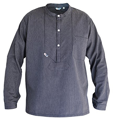 modAS Unisex Finkenwerder Fischerhemd Basic Line - Hemd Seemann Skipper Fischer-Hemd gestreift aus Baumwolle mit schmalen Streifen in Blau Größe L