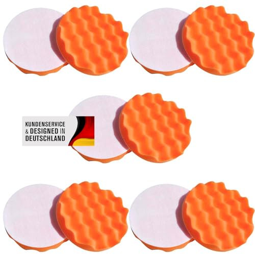 Lot de 10 éponges de Polissage Velcro de 150 mm - Différents degrés de dureté et Tailles - pour Machine à polir - Kit de Polissage - Velcro - Orange Moyen gaufré