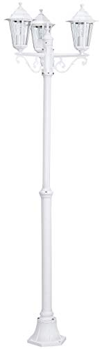 EGLO Lampadaire parisien Laterna 5 à 3 têtes, luminaire extérieur sur pied, lanterne, lampe de jardin et de chemin en fonte d’aluminium blanc et verre, douille E27, IP44