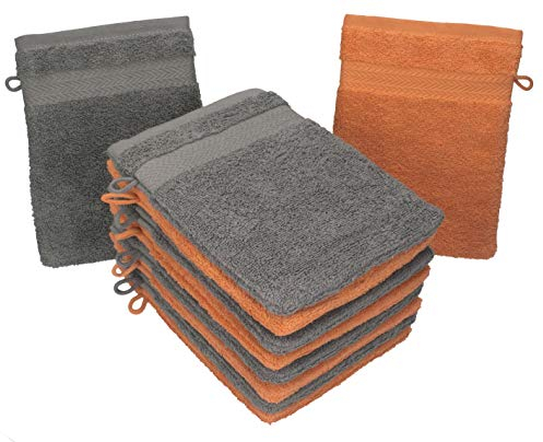 Betz 10 Stück Waschhandschuhe Premium 100% Baumwolle Waschlappen Set 16x21 cm Farbe orange und anthrazit