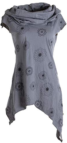 Vishes - Alternative Bekleidung - Bedruckte Tunika aus Baumwolle mit Kragenkapuze grau 44 (2XL)