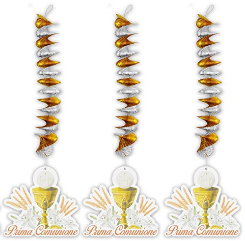 Big Party Conf. 3 Pendenti Decorativi a Spirale Prima Comunione Ivory