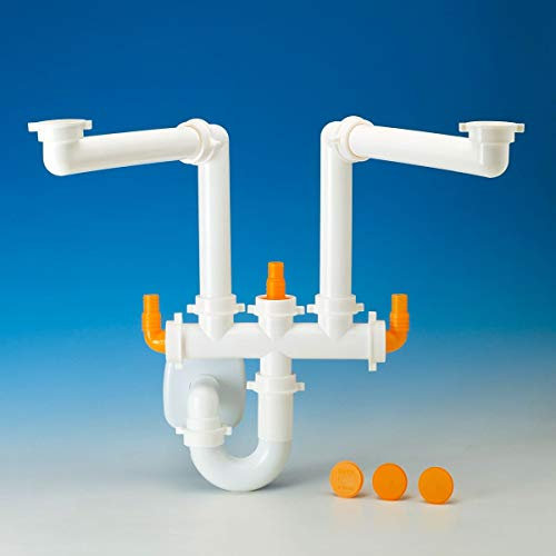 Lira 9.1275.03 Sifone Lavello Cucina 2 Vasche Salvaspazio 2 Vie Colore Grigio