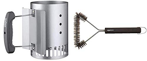 Weber Cheminée d’Allumage Compacte Rapidfire , Métal & Amazon Basics Brosse de nettoyage triangulaire pour grille de barbecue 30,5 cm