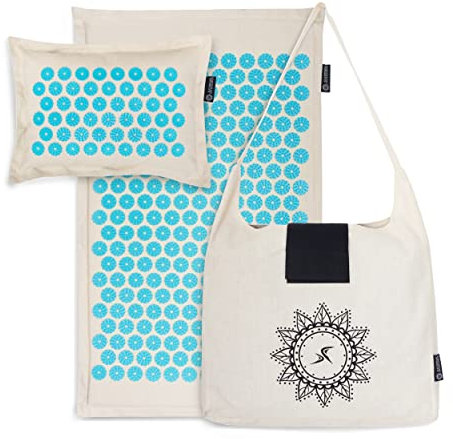 ProsourceFit Ki Acupressure Mat and Pillow Set with 100% Natural Linen for Back/Neck Pain Relief and Muscle Relaxation