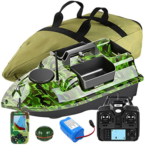 Bilbear GPS Fishing Bait Boat with 3 Independent Control Bait Hoppers Carp Fishing Bait Boat Carp Hook Post Boat,Fish finder with Sonar Sensor,Handbag (Camo Bait Boat Set)