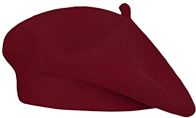 Gllutt Beret Hat French Style Stretchy Knitting Solid Color Both Side Usable (Wine Red)
