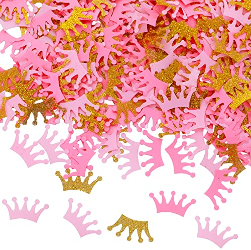 Prasacco 300 coriandoli di carta a forma di corona dorata, rosa e dorata, decorazioni per feste di compleanno
