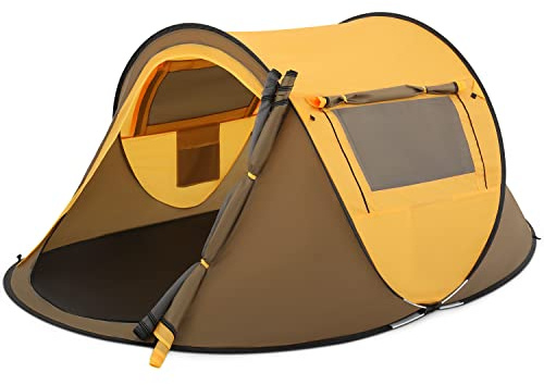 MoNiBloom Pop Up Tent for 1-2 Person Camping, Outdoor, Easy Setup, Family Travel, Beach Tent, 2 Doors, Side Windows, Weatherproof, Earth Yellow