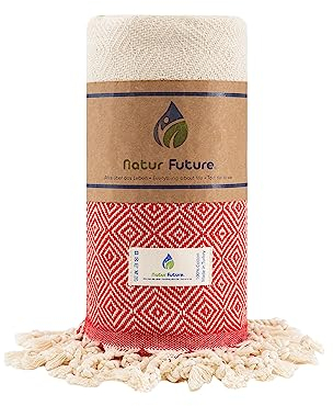 NATUR FUTURE Strandtuch Baumwolle Groß XXL Badetuch Handtuch Duschtuch Badehandtuch Hamamtuch Stranthandtuch Sporttuch Sarong Pareo Yoga Fouta Decke Saunatuch Spa (Rot, Diamant 100 x 180 cm)