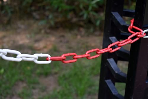 Barrier Chain Red/White 15 m, Steel Links Diameter 5 mm Round Steel Chain Warning Chain Construction Site Safety Chain (15 Metres)
