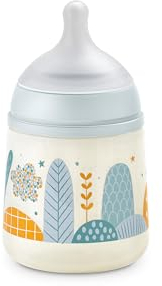 Suavinex, Babyflasche 150 ml mit physiologischem Sauger SX Pro aus Silikon, mit Anti-Colic-Ventil, Langsamer Nahrungsfluss (S), für Neugeborene, für Babys +0 Monate, Dreams Blue