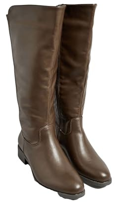 Yours - Chocolate Pu Stretch Heeled Knee High Boots In Wide E Fit & Extra Wide Eee Fit - Women's