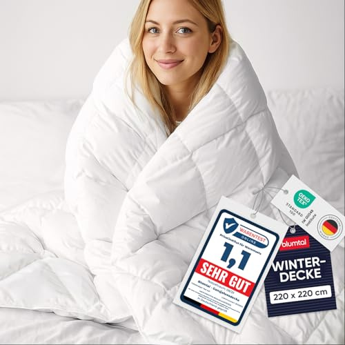 Blumtal Winterdecke 200x220 cm - Oeko-TEX zertifizierte Bettdecke 200x220 cm - extra Dicke Winter Decke - Steppdecke Winter - Steppbettdecke waschbar 95 °C - Füllmenge 400gsm - mit Eckhalterung