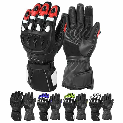 Vaster Moto Guantes de Motocicleta para Hombres y Mujeres protección Dura de Nudillos a Prueba de Viento Impermeable Forro térmico Pantalla táctil Guantes de Dedo Completo (Medium, Rojo)