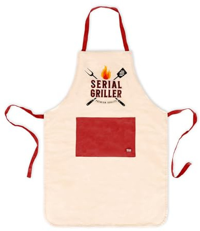 LEGAMI - Tablier de cuisine pour homme, femme, super chef, barbecue, poche avant, réglable, taille unique, lavable en machine, dimensions 56 x 76 cm, thème Serial Griller, beige, taille unique