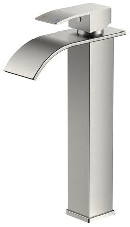 Grifo de Baño FORIOUS, Grifo de Cascada de Níquel Cepillado para Lavabo, Grifo Mezclador de Una Sola Manija para Lavabo con Altura de Pico de 220 MM, Ahorro de Agua, Ahorro de Energía