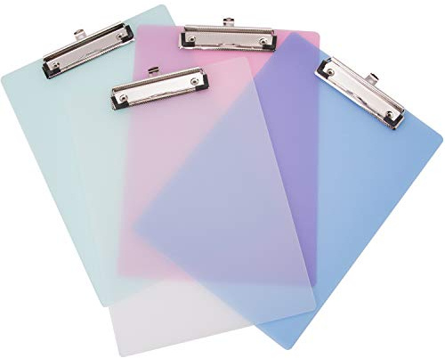 4 tavolette portablocco in plastica colorata A4, 4 lavagne colorate in plastica, 31,5 x 22 cm, in acrilico, con clip a basso profilo e resistenti lavagne