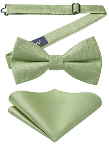 Enlision Papillon Uomo Verde Salvia con Gancio già Annodato Papillon da Smoking e Fazzoletto da Taschino Regolabile Cravatta a Farfalla