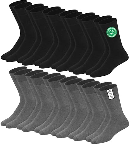 SOXCO Lot de 12 paires de chaussettes homme | Chaussettes habillées mi-mollet riches en coton | Tissu respirant idéales pour le travail et le quotidien | 39-42 Multicolores