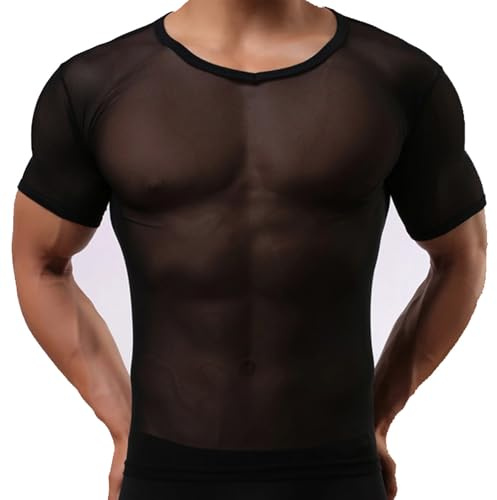 ZJWeiLan Men's Short Sleeved Mesh Breathable Tight Fitting Sportswear Compression Elastic Fitness T-Shirt Black