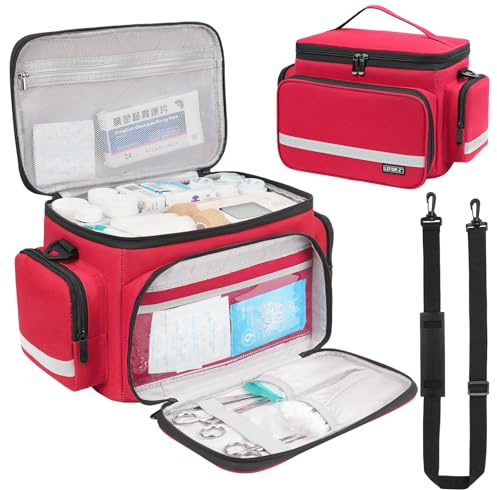 Sac Infirmiere Liberale,Malette Infirmiere Liberale avec Séparateur Amovible,Sac Medical Rangement Kits de premiers secours pour la maison et le travail étudiants en Soins Infirmiers,Médecins,Rouge