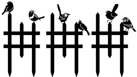 3 Pcs Small Garden Fence with 6 Piece Bird Decoration, Rustic Garden Decor