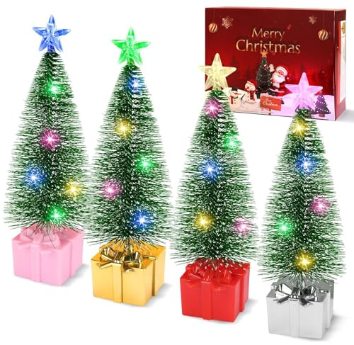 4 Stück LED Mini Weihnachtsbaum,Tannenbaum Künstlich Klein,Bunte Lichter Weihnachtsbaum,Mini Weihnachtsbaum mit Led,Mini Weihnachtsbaum mit Beleuchtung,Weihnachten Deko (Grün)