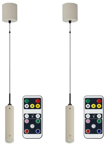 REV Akku Pendelleuchte SPARSET - 2x LED Hängelampe 130lm, dimmbar & höhenverstellbar (37-163cm) - Hängeleuchte mit Fernbedienung für Wohnzimmer, Schlafzimmer, IP20, beige