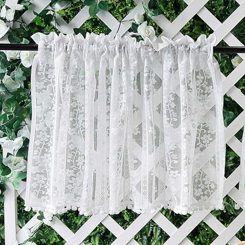 CAPASTEC Cortinas De Cocina, Cortinas con Estampado De Enredaderas Y Lados con Bolas, Cortinas Cortas De Poliéster para Ventanas De Baño, Sótano, Sala De Estar, Café 43x100cm